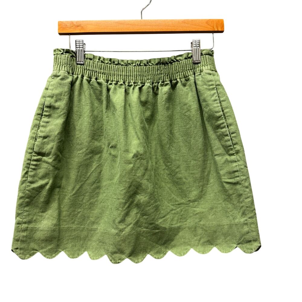 J Crew Coastal Skirt Linen Cotton Scallop‎ Hem Lined + Pockets Womens 4 Stretch